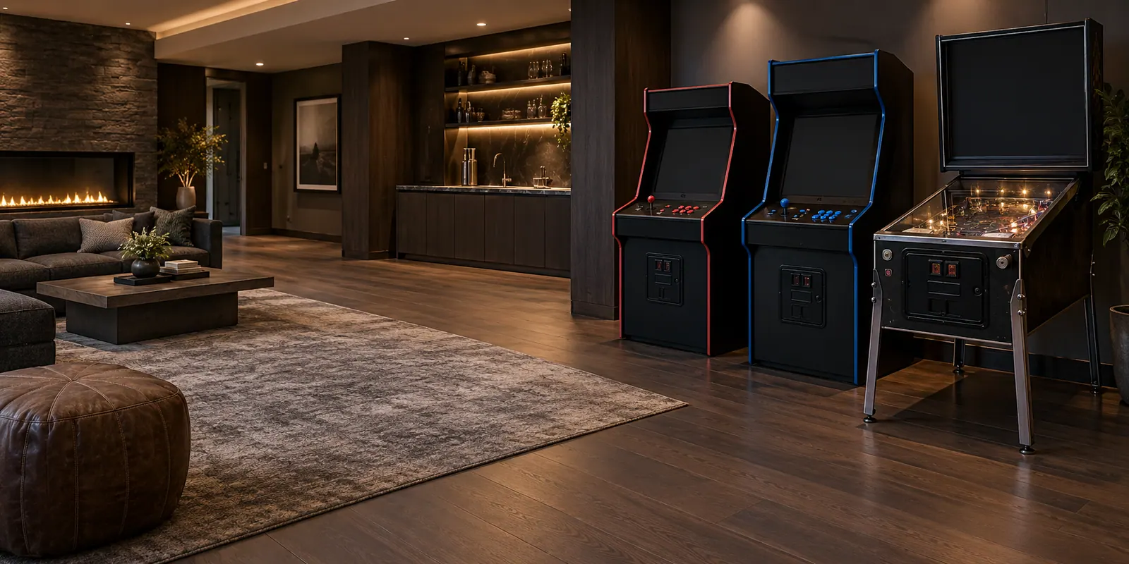 Arcade cabinets in a game room