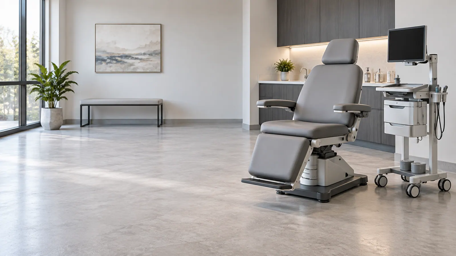 Freestanding equipment in an empty clinical room