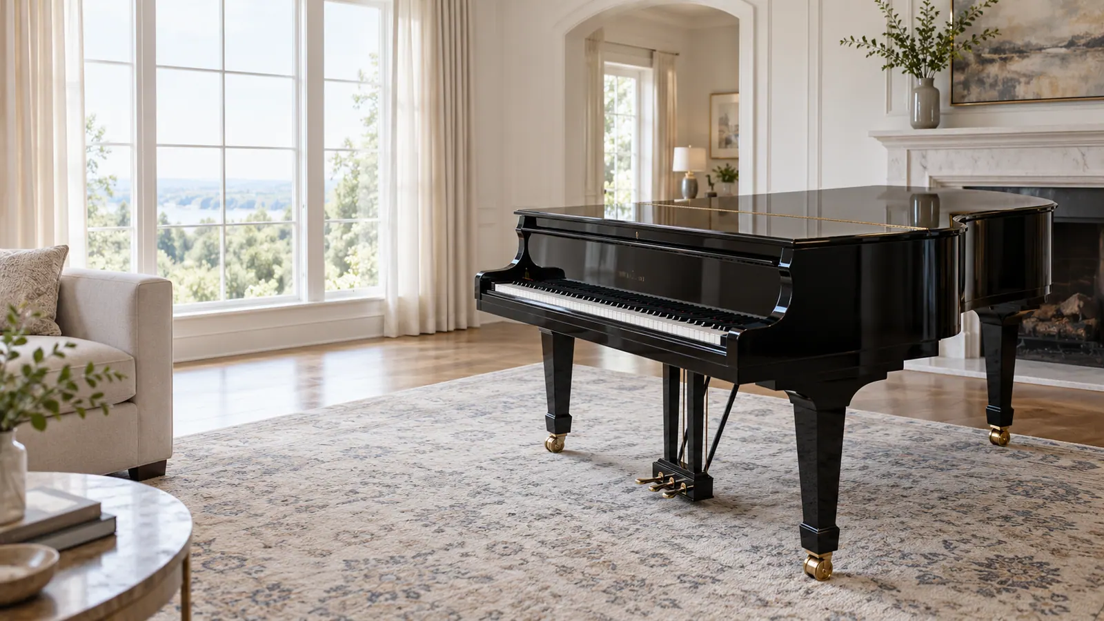 Grand piano in a spacious room