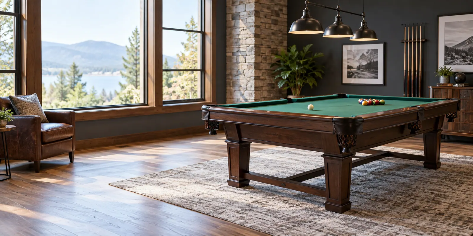 Pool table in a game room